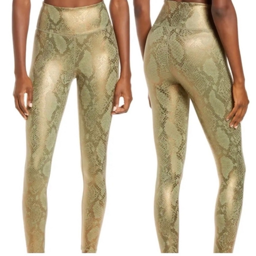 NWOT IVL metallic oil green Gold snake print high rise active leggings size 6